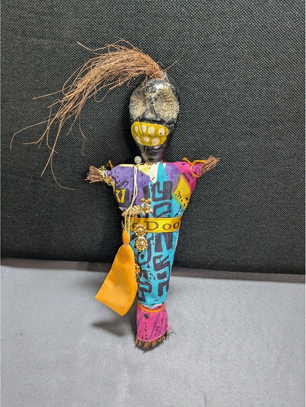 Colorful Handmade African Tribal Doll with Fabric and Natural Hair